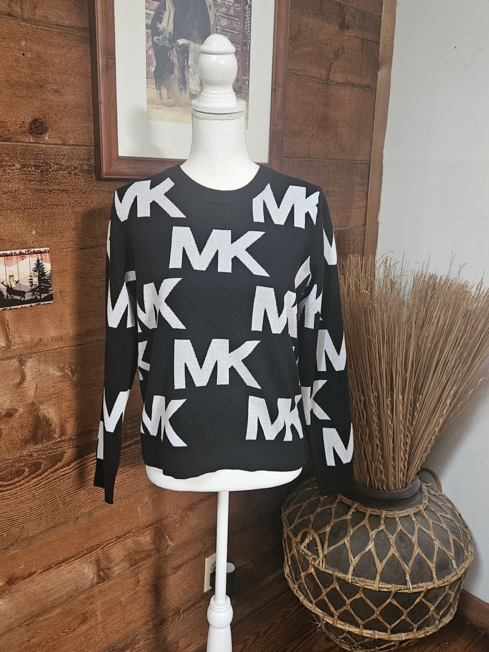 Michael Kors Black & White Logo Crewneck Sweater